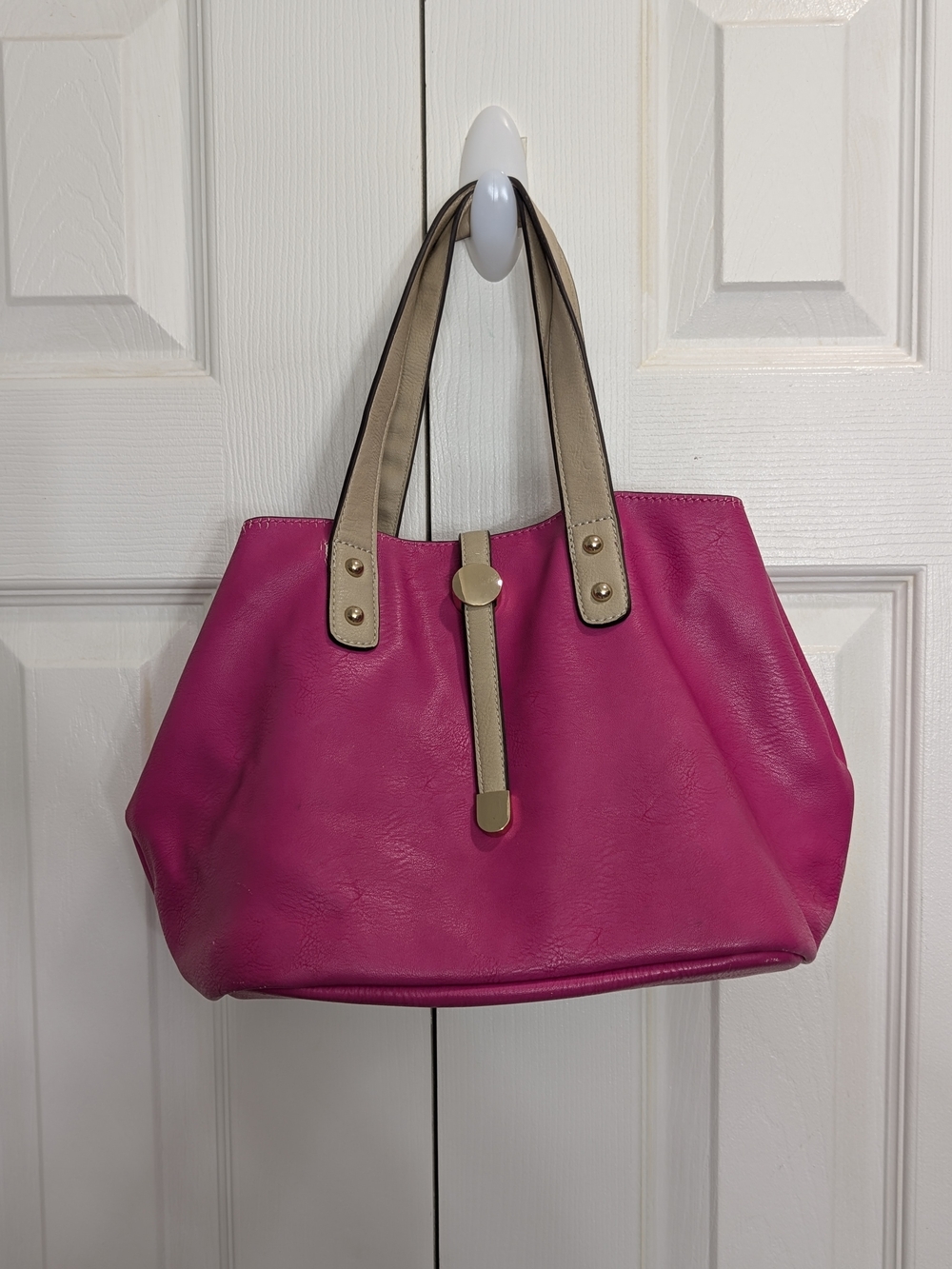 Charming Charlies: Pink Leather Handbag with Tan Straps